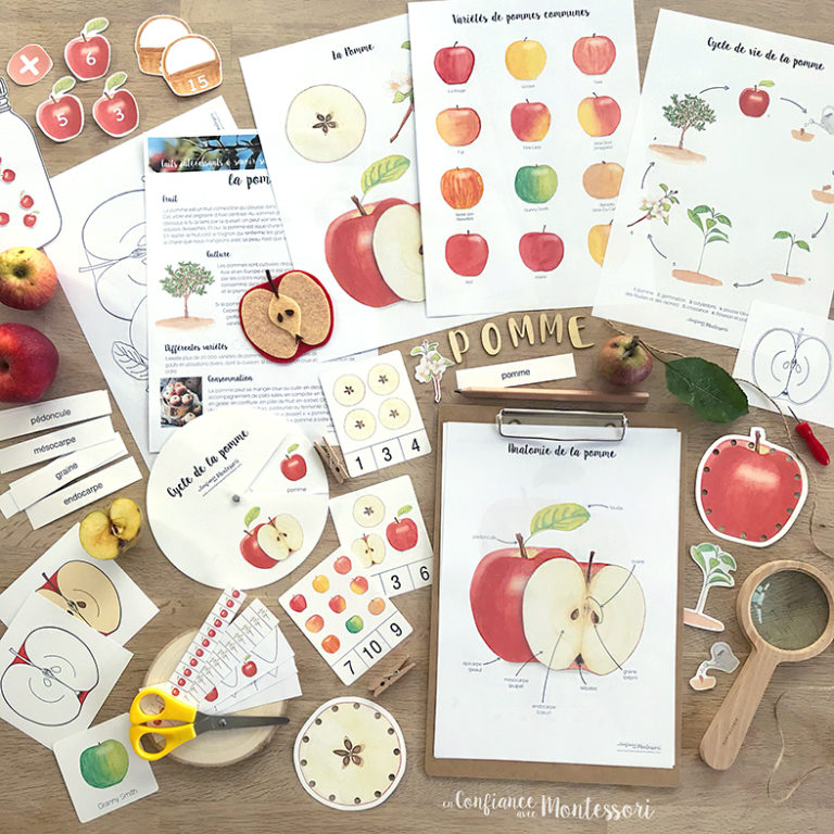 Pack complet d'inspiration Montessori sur le thème de la pomme