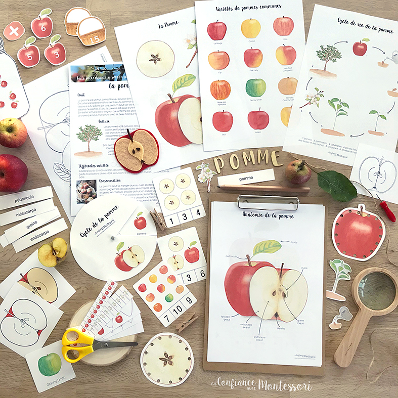 Pack de matériel Montessori sur le thème de la pomme